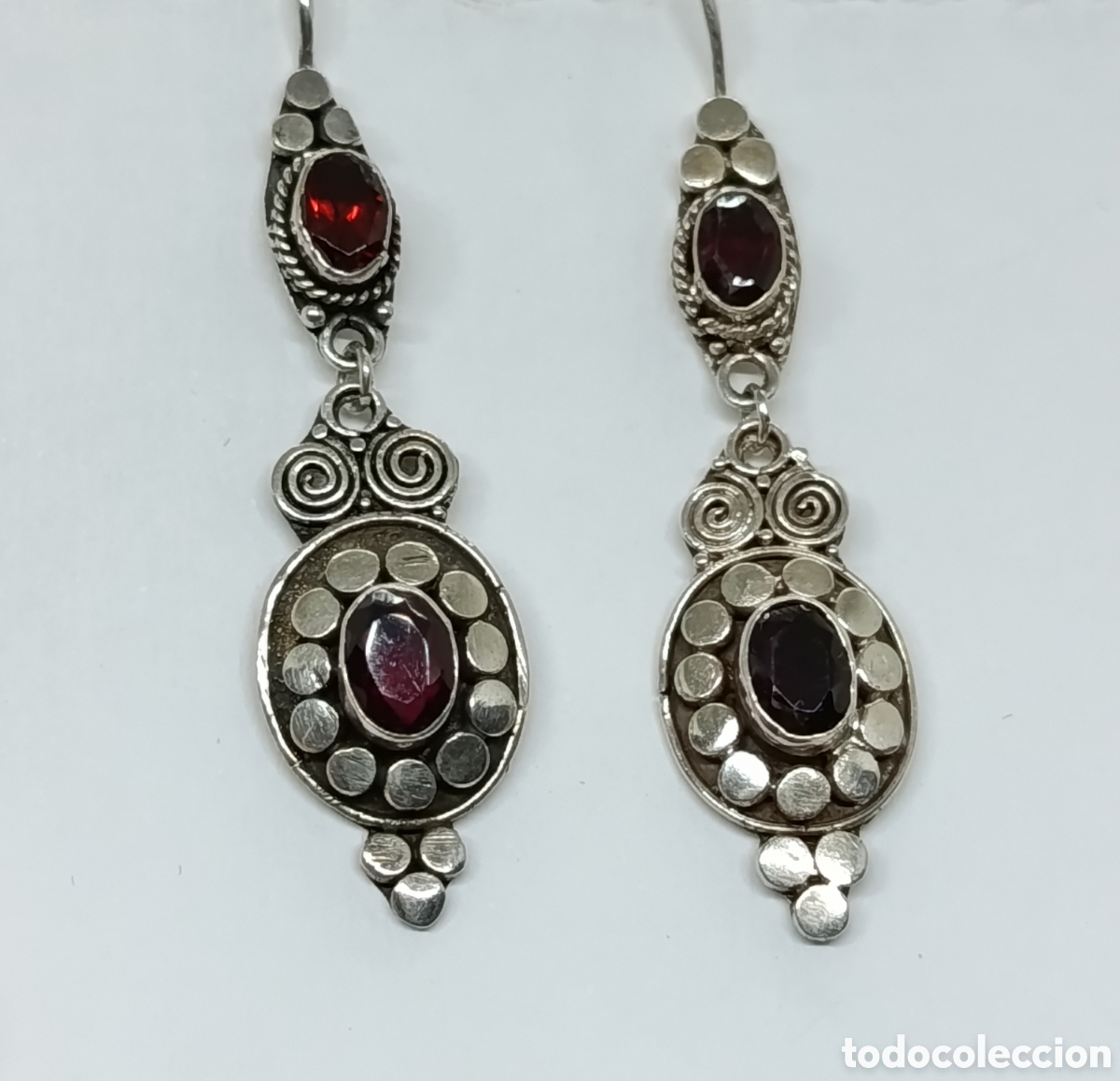 Joyeria: Pendientes largos , plata y granates. &Eacute;tnicos . - Foto 4