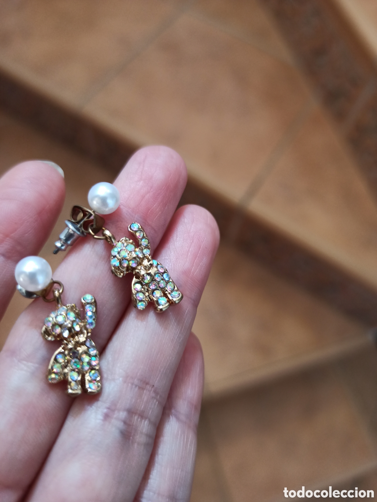 Joyeria: Pendientes perla y oso strass tornasol - Foto 2