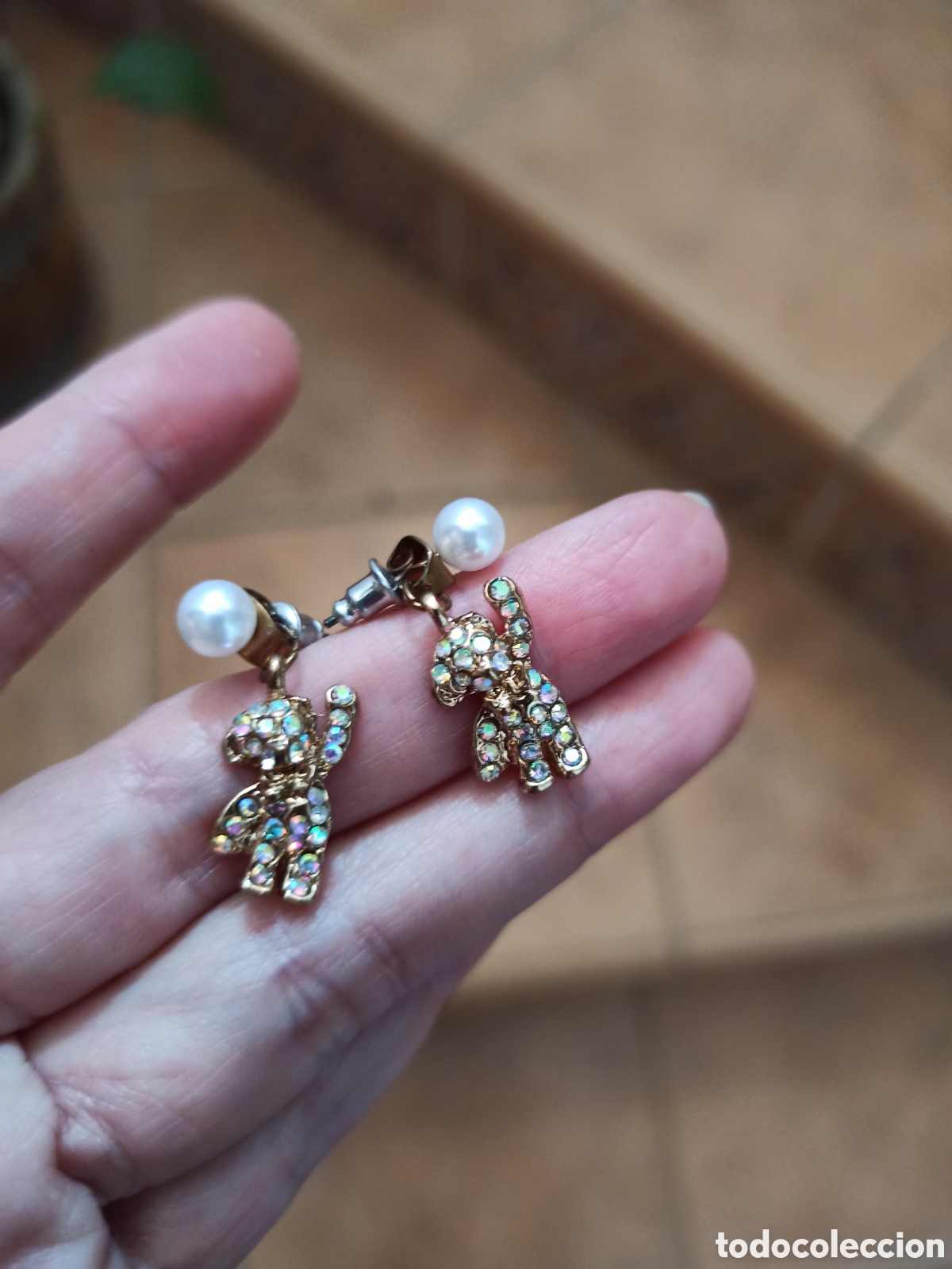 Joyeria: Pendientes perla y oso strass tornasol - Foto 1