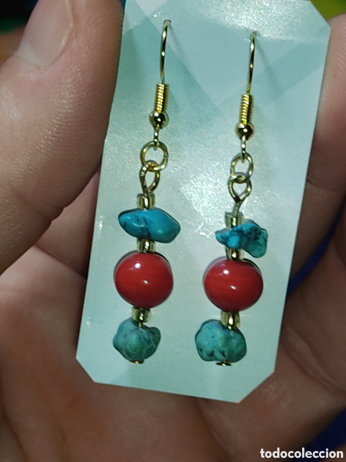 Joyeria: Pendientes de coral rojo y turquesa natural. - Foto 2