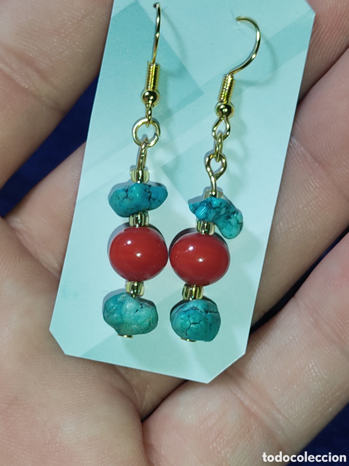 Joyeria: Pendientes de coral rojo y turquesa natural. - Foto 3