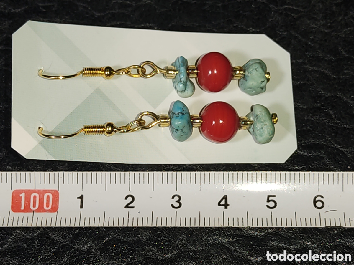 Joyeria: Pendientes de coral rojo y turquesa natural. - Foto 5