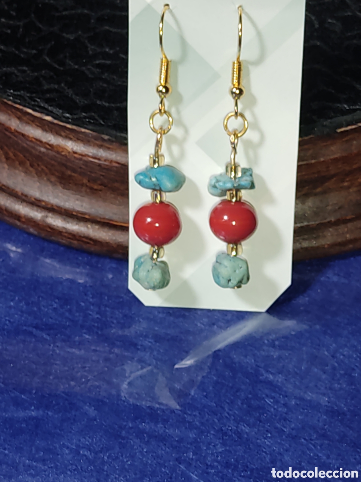 Joyeria: Pendientes de coral rojo y turquesa natural. - Foto 1