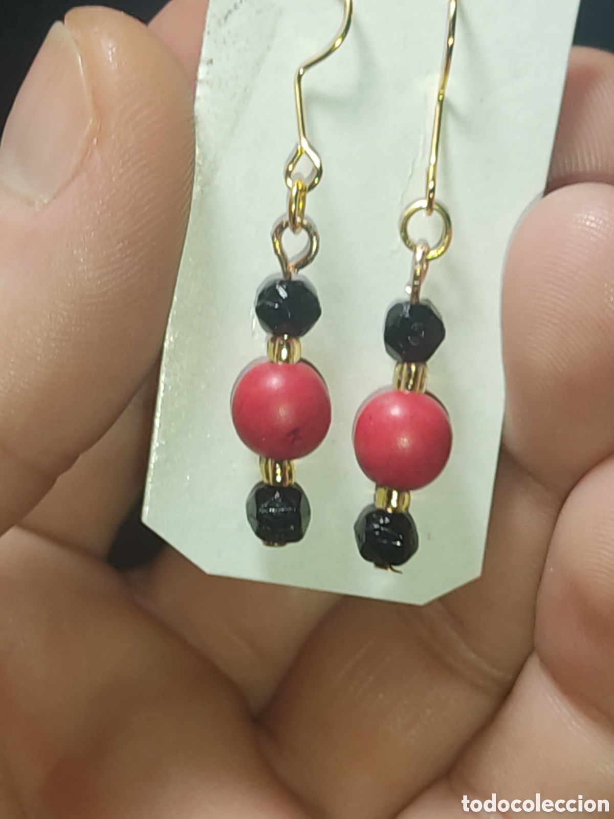 Joyeria: Pendientes de cinabrio rojo y cristal. - Foto 2