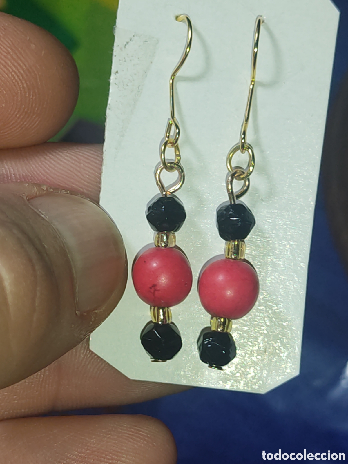 Joyeria: Pendientes de cinabrio rojo y cristal. - Foto 4