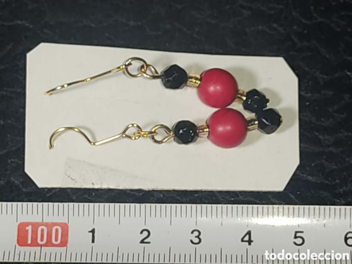 Joyeria: Pendientes de cinabrio rojo y cristal. - Foto 5