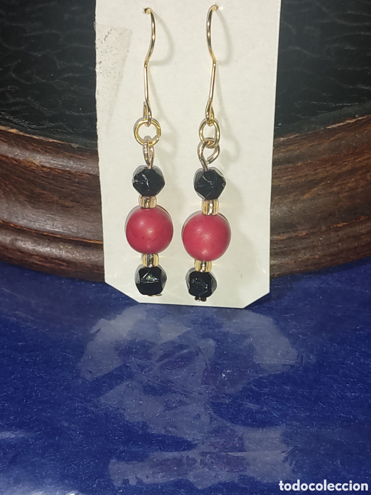 Joyeria: Pendientes de cinabrio rojo y cristal. - Foto 1