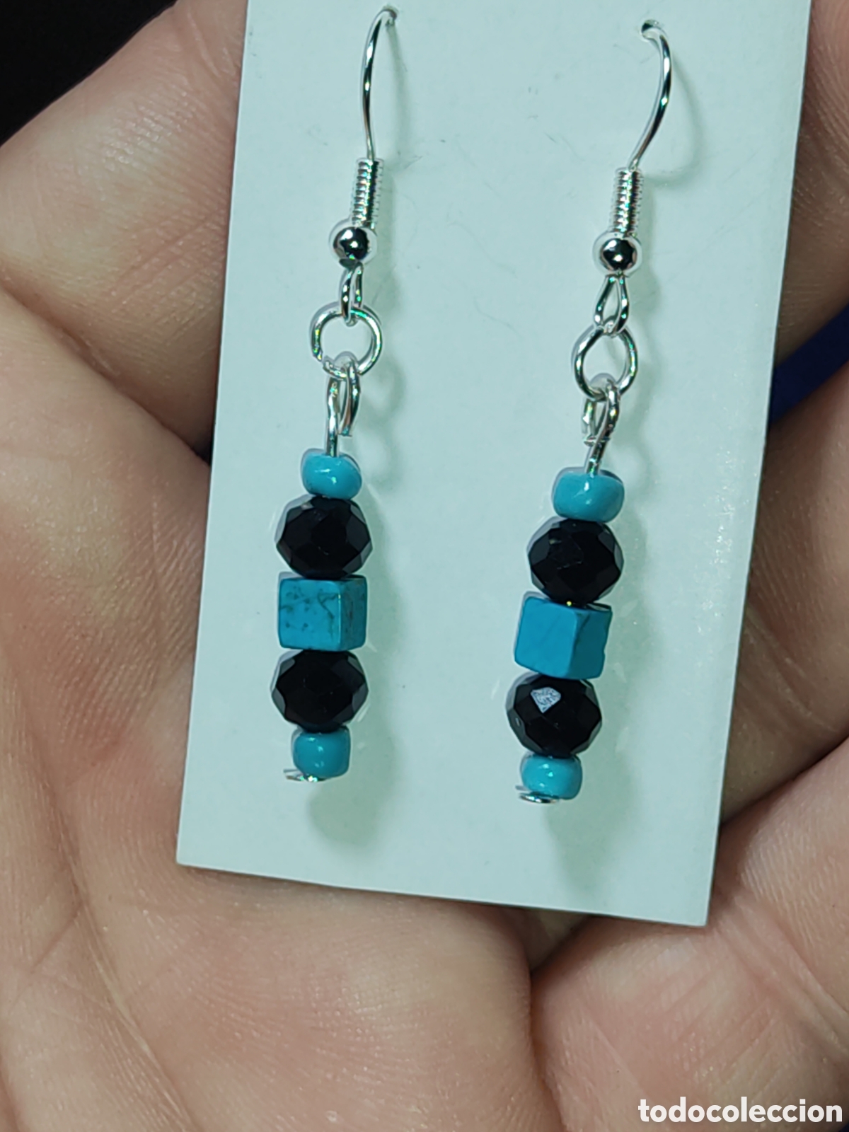 Joyeria: Pendientes de cristal y cuadraditos turquesa. - Foto 2