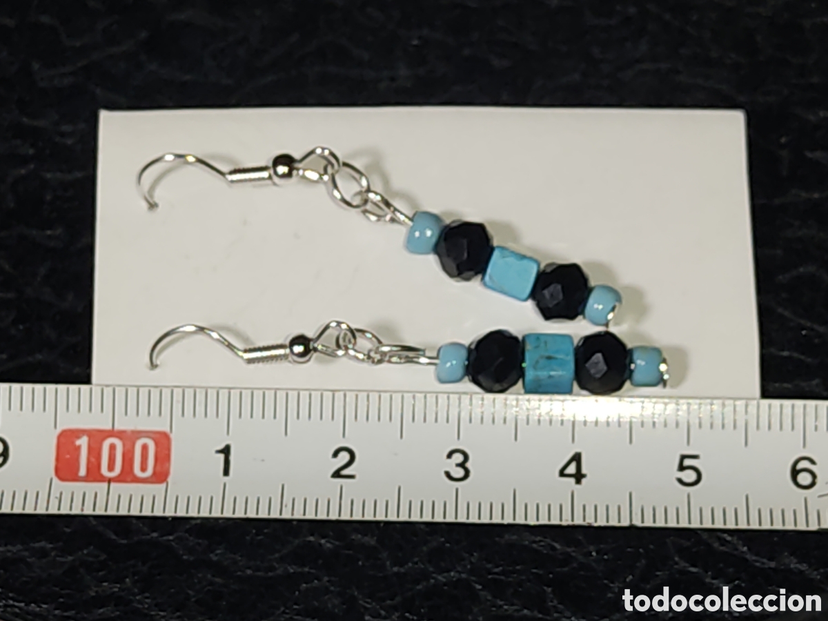 Joyeria: Pendientes de cristal y cuadraditos turquesa. - Foto 4