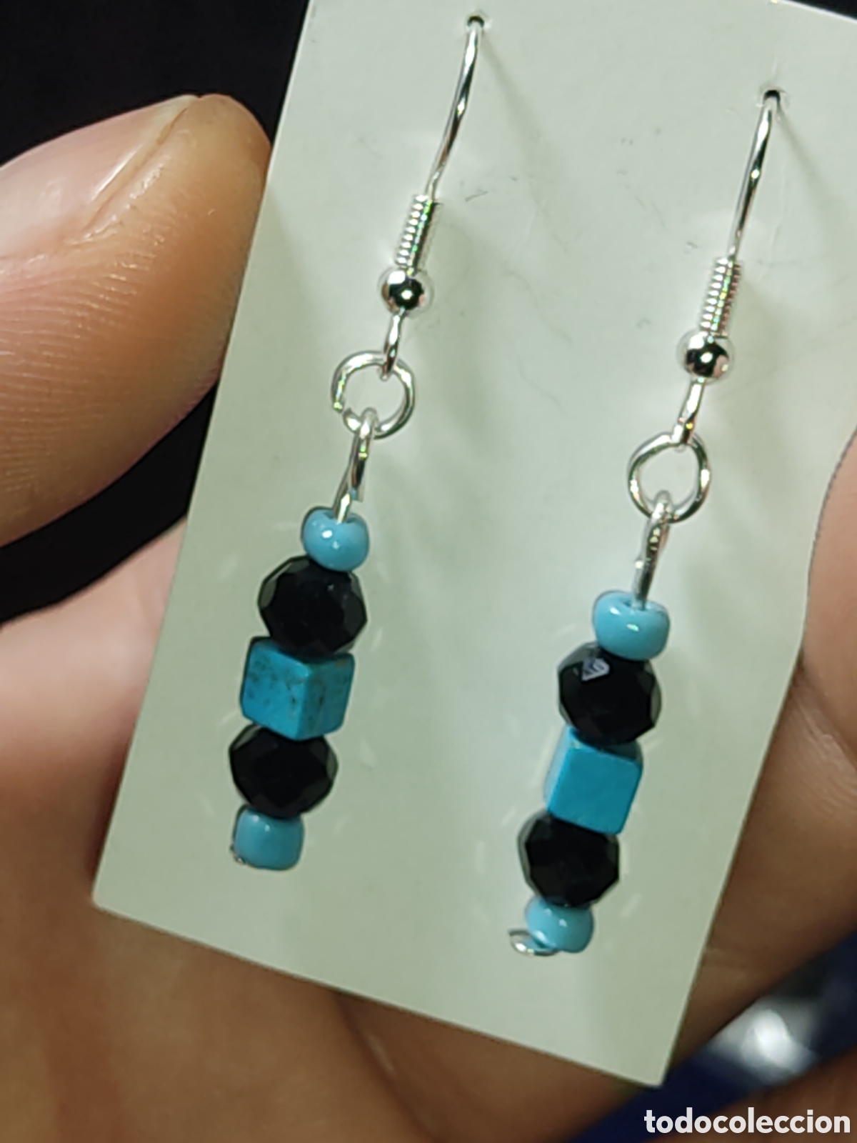 Joyeria: Pendientes de cristal y cuadraditos turquesa. - Foto 5