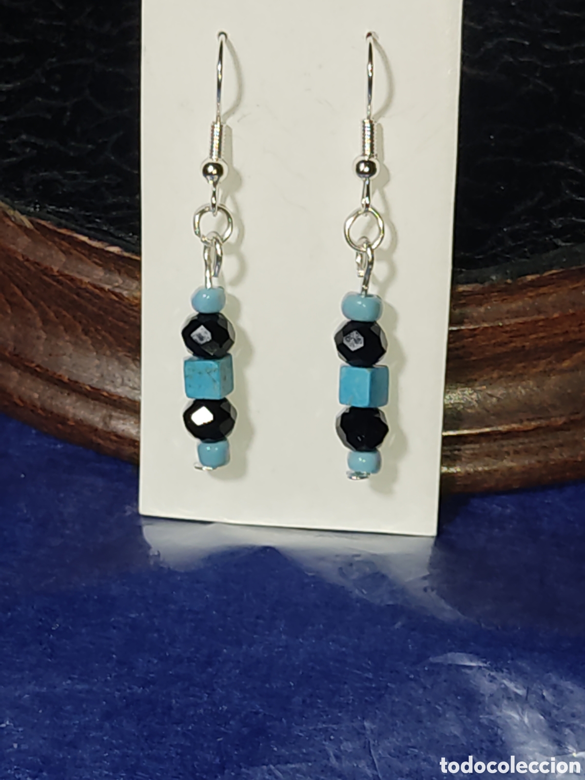 Joyeria: Pendientes de cristal y cuadraditos turquesa. - Foto 1