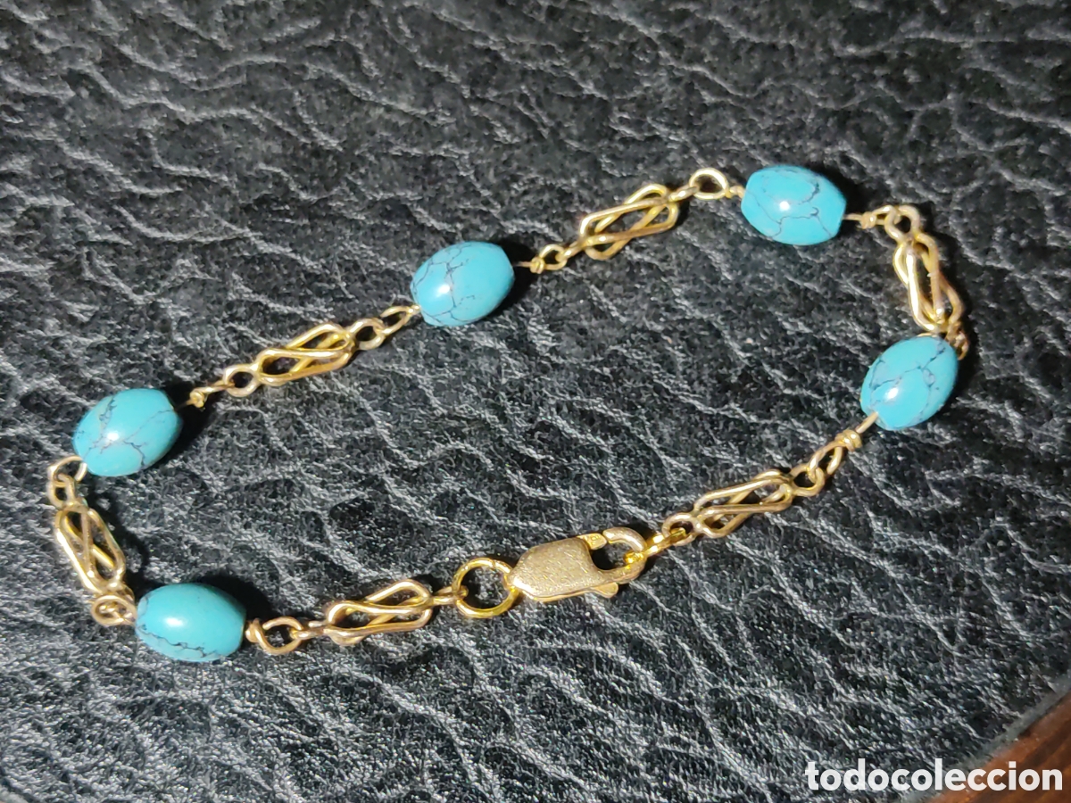 Joyeria: Pulsera de eslab&oacute;n de jaulas y turquesa.Vintage. - Foto 2