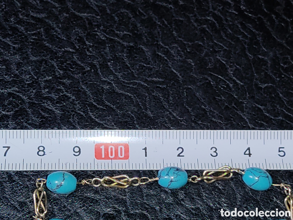 Joyeria: Pulsera de eslab&oacute;n de jaulas y turquesa.Vintage. - Foto 3
