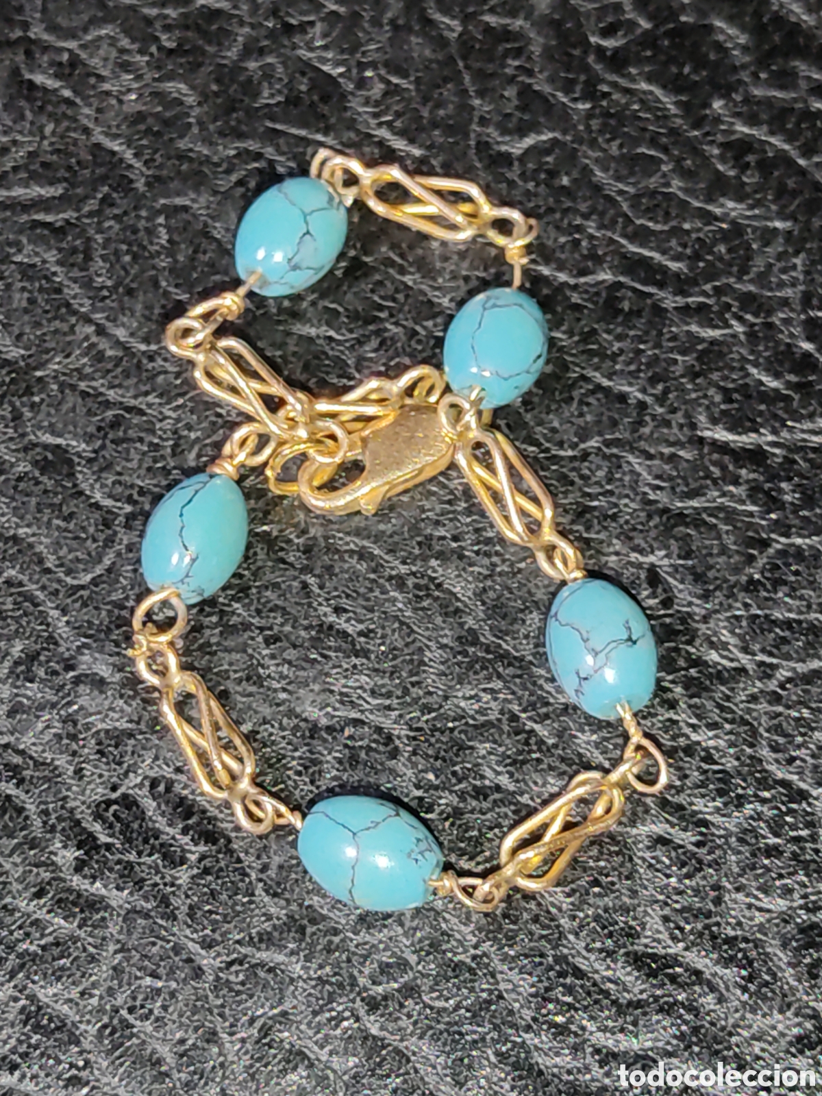 Joyeria: Pulsera de eslab&oacute;n de jaulas y turquesa.Vintage. - Foto 4