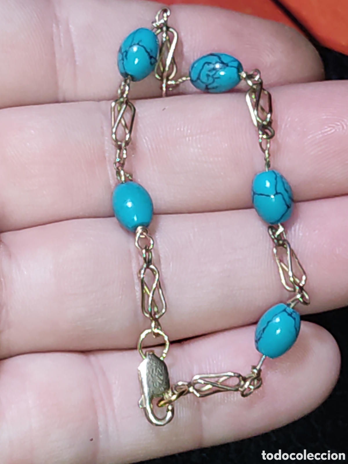 Joyeria: Pulsera de eslab&oacute;n de jaulas y turquesa.Vintage. - Foto 5