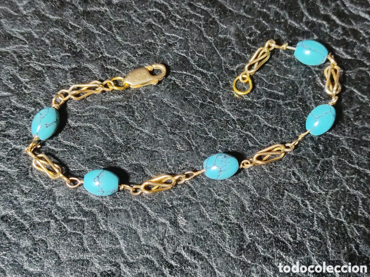 Joyeria: Pulsera de eslab&oacute;n de jaulas y turquesa.Vintage. - Foto 6