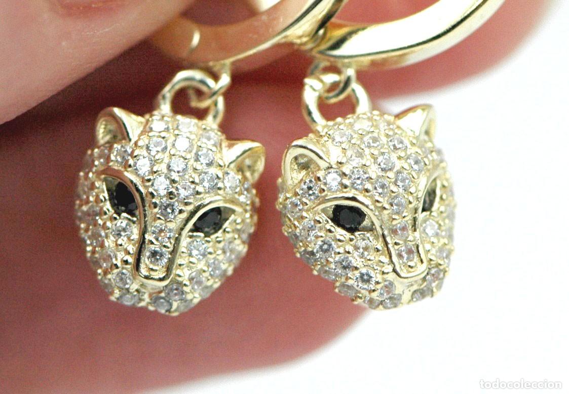 Joyeria: Pendientes de aro pantera Plata dorada y circonitas - Foto 3