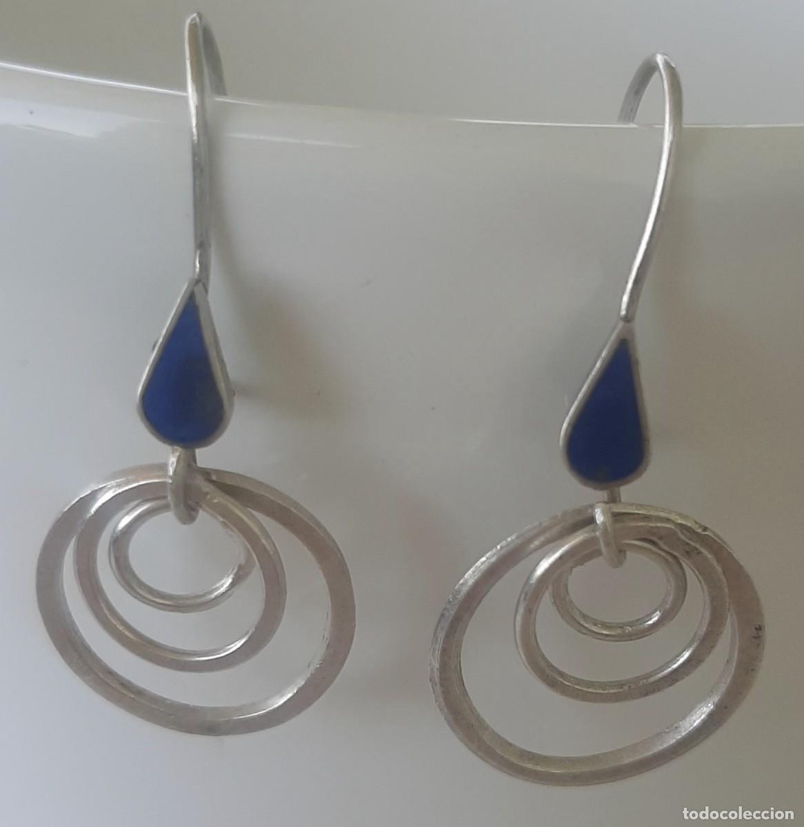 Joyeria: Pendientes de aros. Plata Ley y Lapisl&aacute;zuli, hechos a mano. - Foto 2
