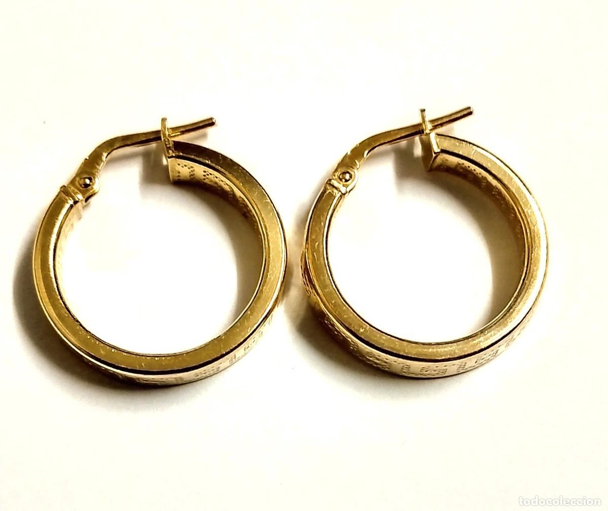 Joyeria: Pendientes aro dise&ntilde;o greca, Plata dorada 18mm - Foto 3
