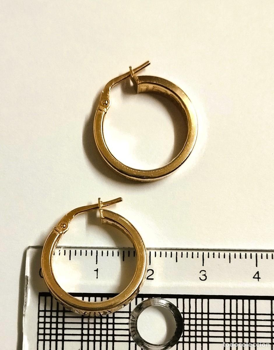 Joyeria: Pendientes aro dise&ntilde;o greca, Plata dorada 18mm - Foto 4