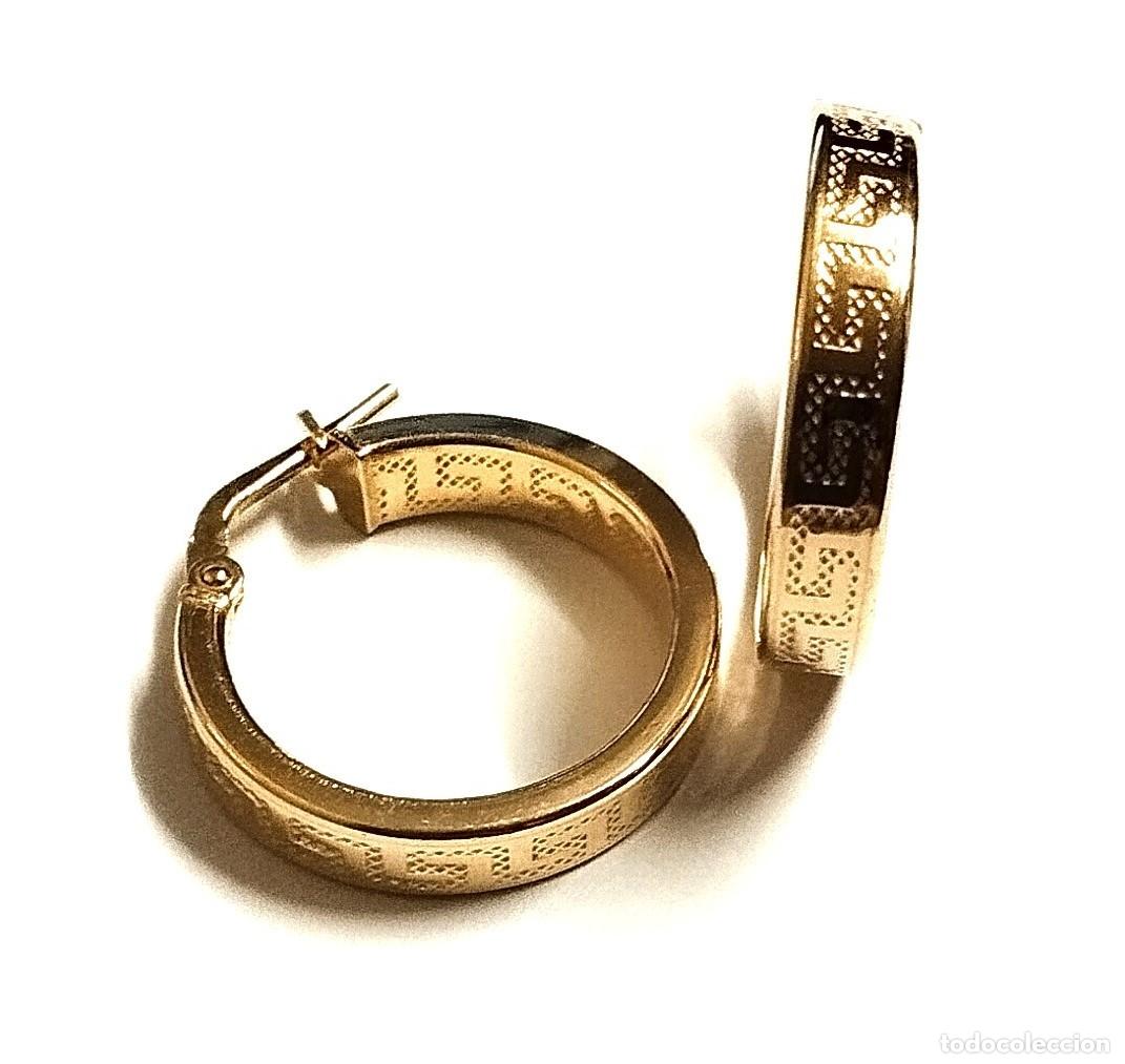 Joyeria: Pendientes aro dise&ntilde;o greca, Plata dorada 18mm - Foto 1