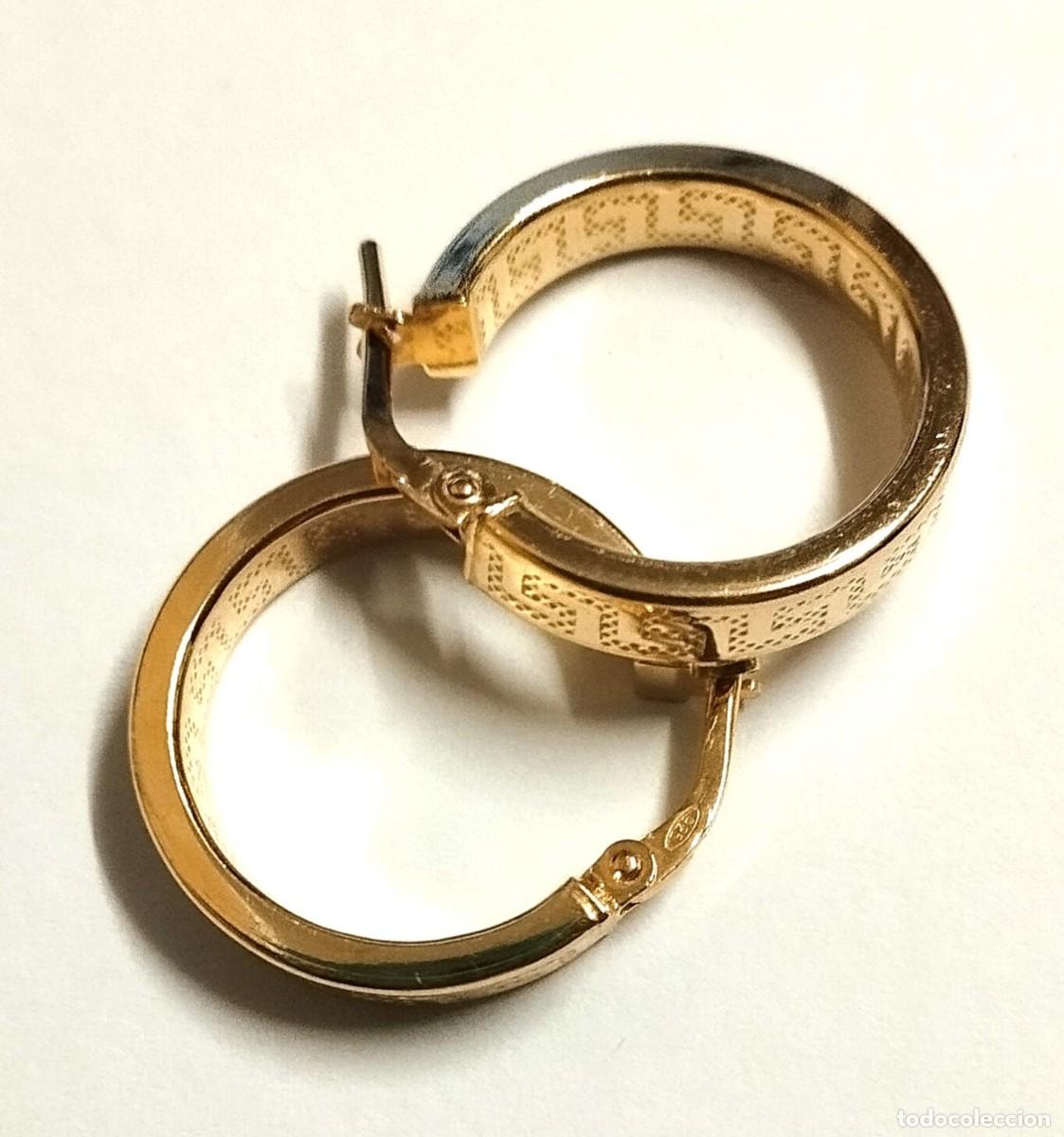 Joyeria: Pendientes aro dise&ntilde;o greca, Plata dorada 18mm - Foto 2