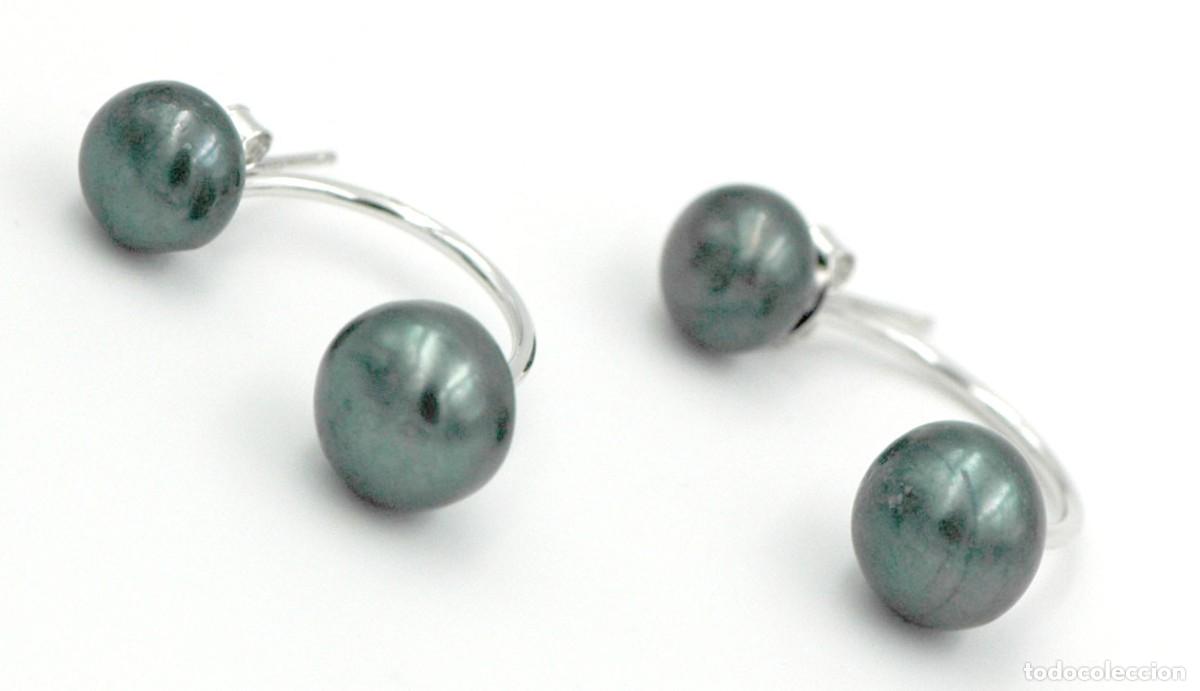 Joyeria: Pendientes de doble perla gris/verde, Plata Ley - Foto 1