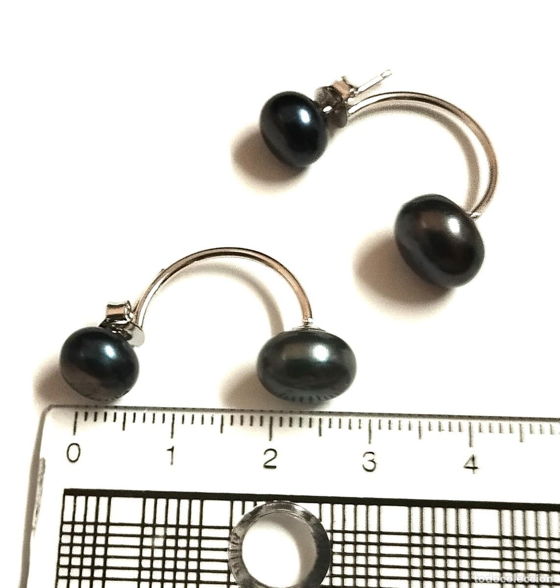 Joyeria: Pendientes de doble perla gris/verde, Plata Ley - Foto 4