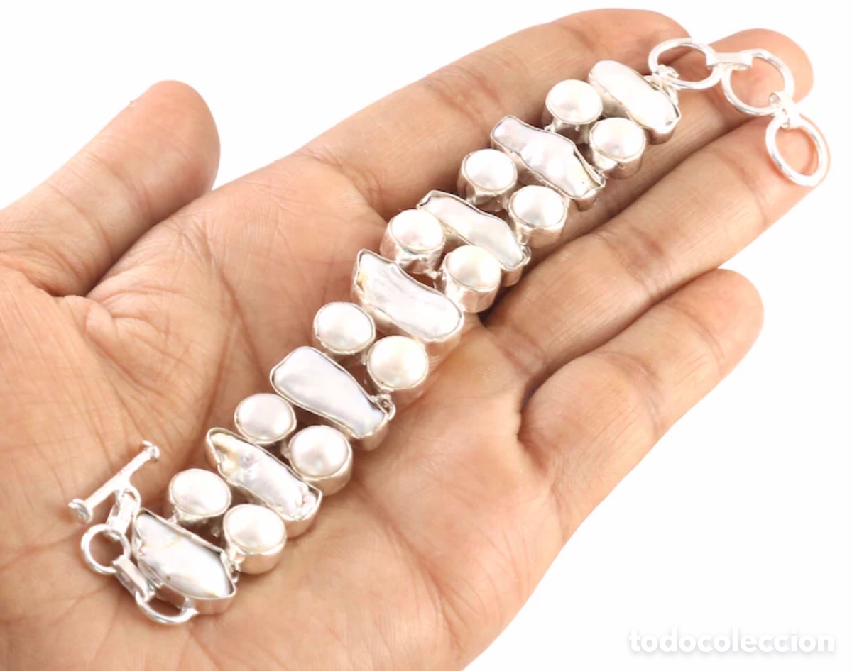 Joyeria: Pulsera o brazalete de plata y perlas barrocas - Foto 2
