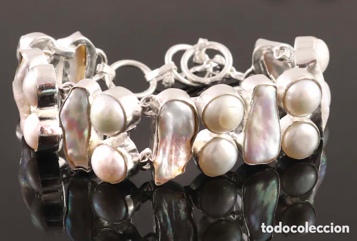 Joyeria: Pulsera o brazalete de plata y perlas barrocas - Foto 3