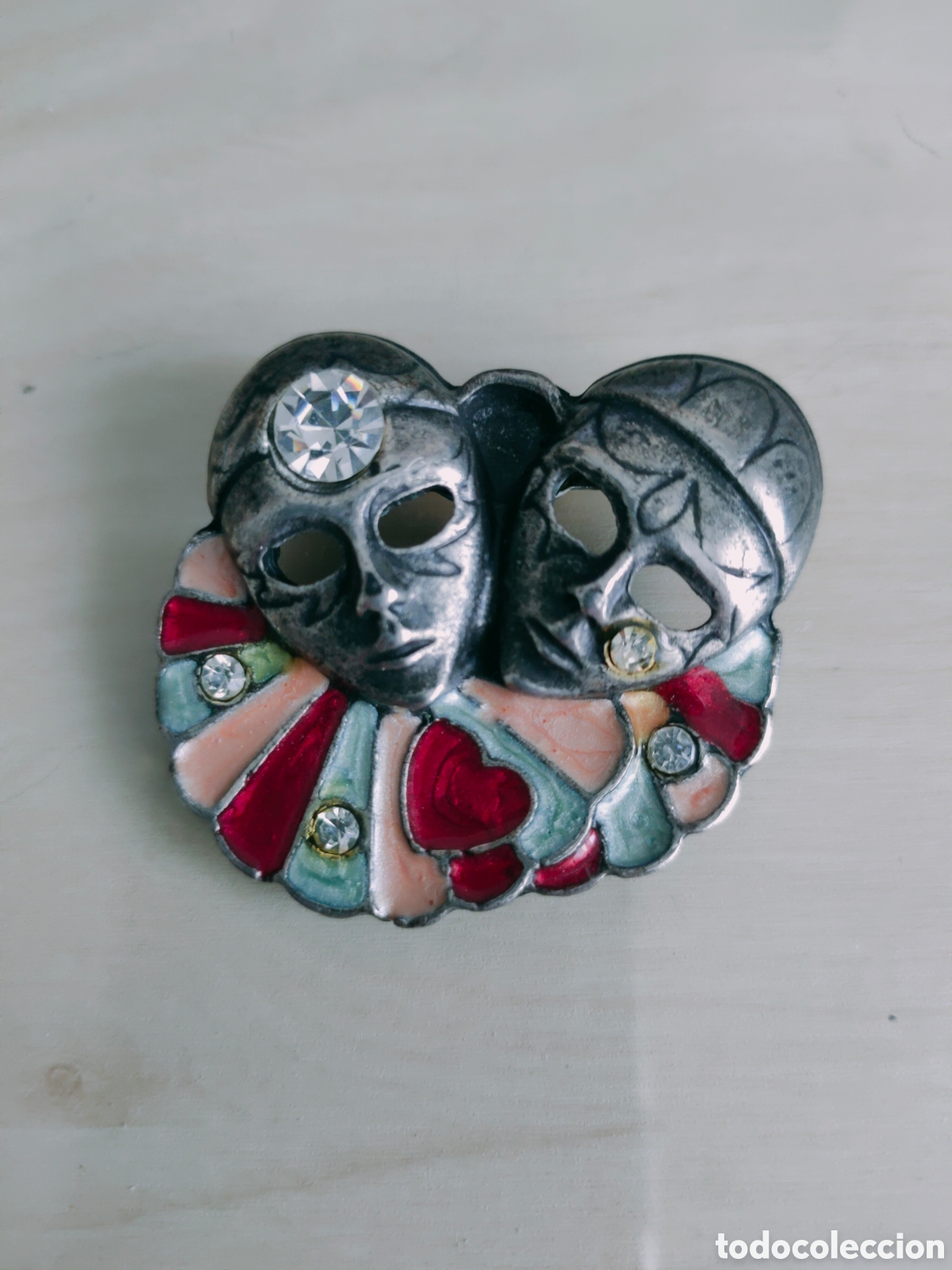 Joyeria: Antiguo broche de solapa con dos payasos y circonitas - Foto 1