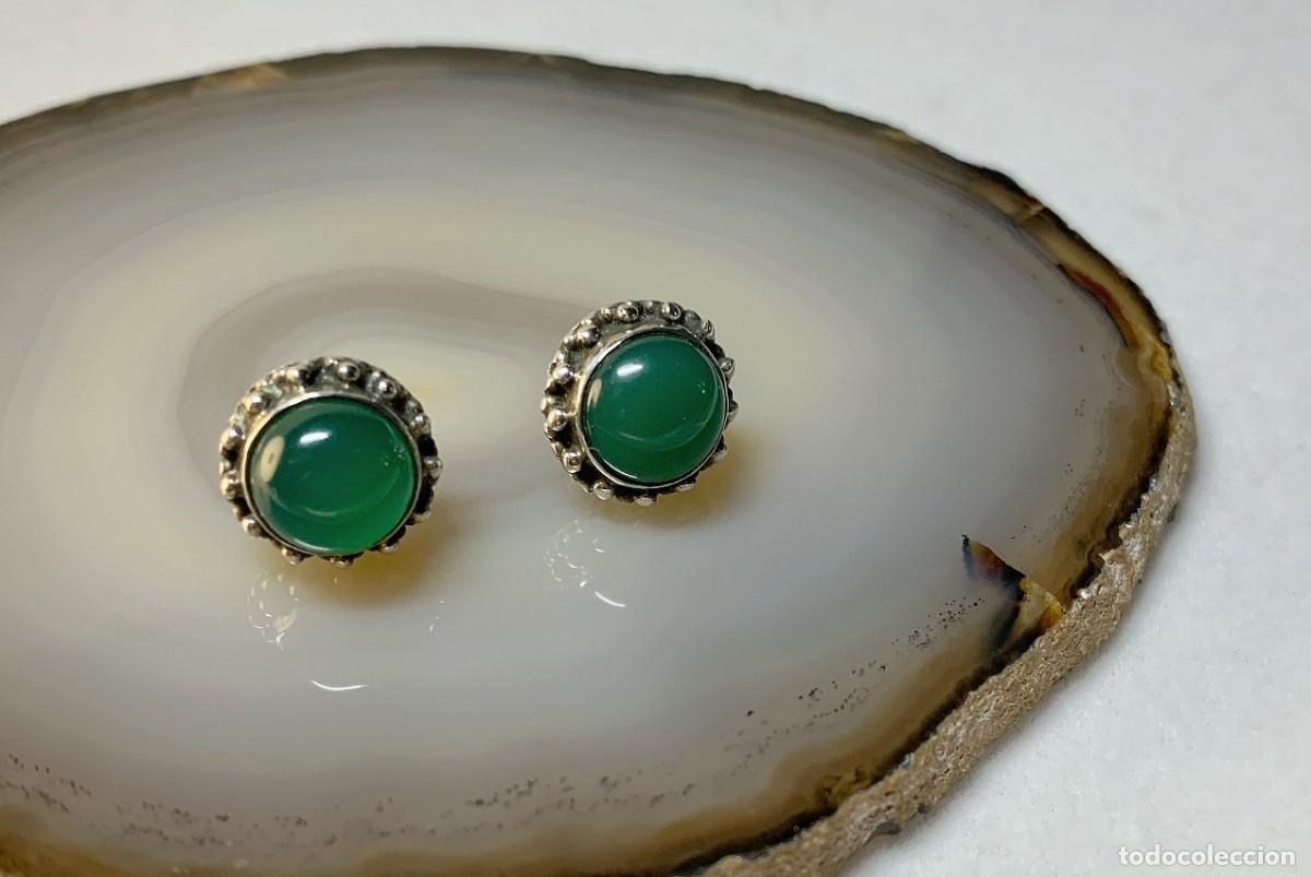 Joyeria: Pendiente boton onix verde plata de ley 925 contrastada - Foto 1