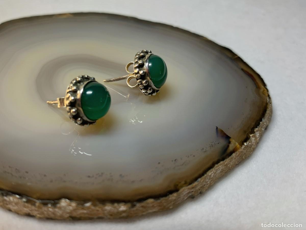 Joyeria: Pendiente boton onix verde plata de ley 925 contrastada - Foto 2