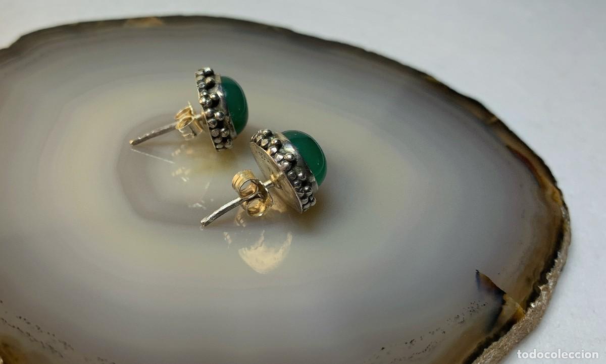 Joyeria: Pendiente boton onix verde plata de ley 925 contrastada - Foto 3