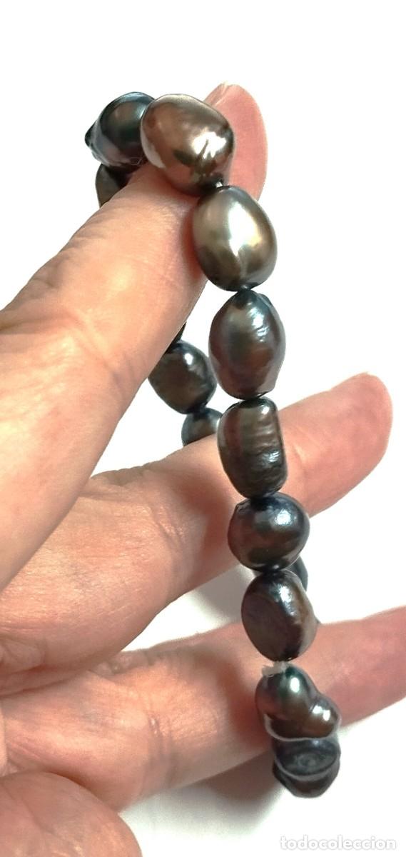Joyeria: Pulsera perlas naturales gris-azuladas, el&aacute;stica - Foto 2