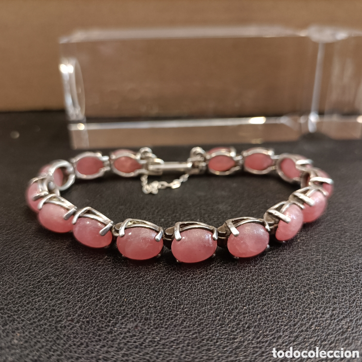 Joyeria: Pulsera de plata con cabujones de cuarzo rosa. - Foto 2
