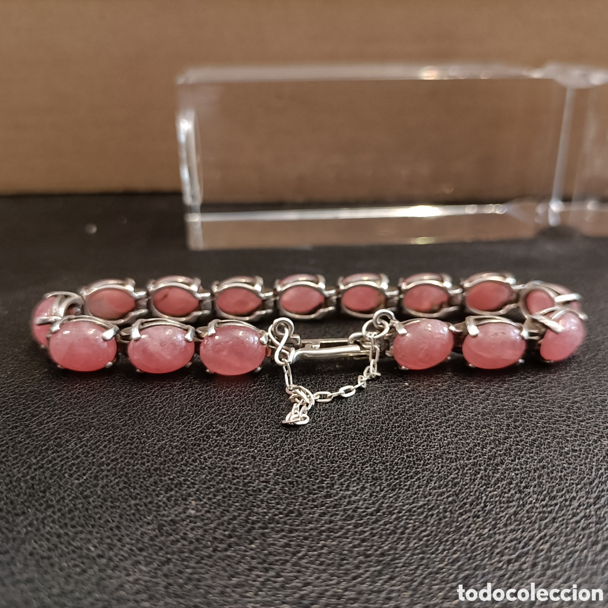 Joyeria: Pulsera de plata con cabujones de cuarzo rosa. - Foto 3