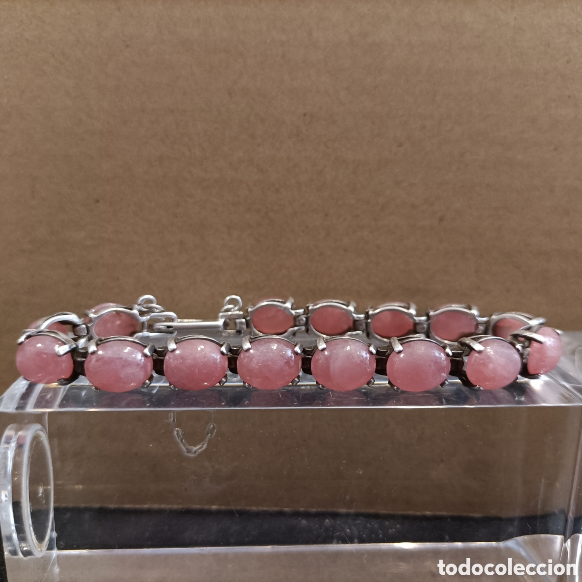 Joyeria: Pulsera de plata con cabujones de cuarzo rosa. - Foto 1