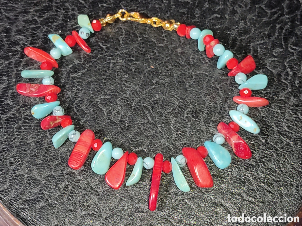 Joyeria: Pulsera de coral rojo y turquesa.Vintsge. - Foto 2