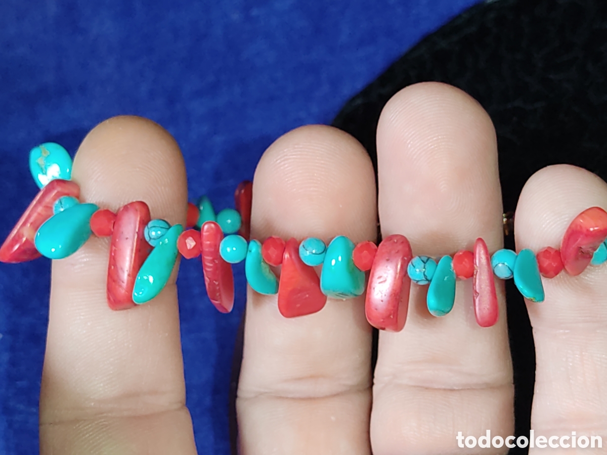 Joyeria: Pulsera de coral rojo y turquesa.Vintsge. - Foto 3