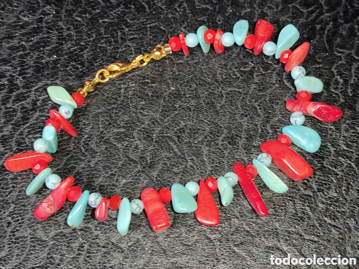 Joyeria: Pulsera de coral rojo y turquesa.Vintsge. - Foto 4