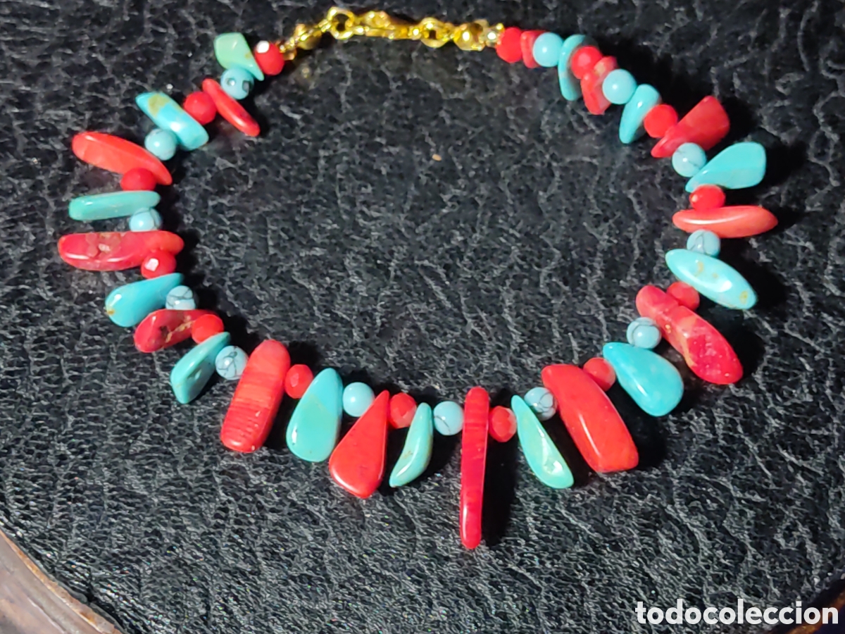Joyeria: Pulsera de coral rojo y turquesa.Vintsge. - Foto 1