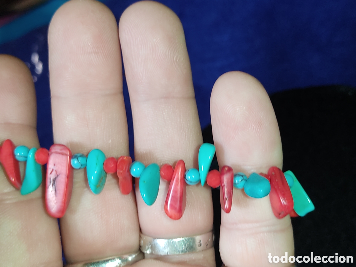 Joyeria: Pulsera de coral rojo y turquesa.Vintage. - Foto 3