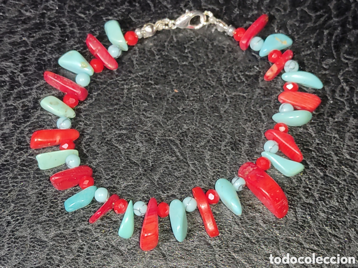Joyeria: Pulsera de coral rojo y turquesa.Vintage. - Foto 1