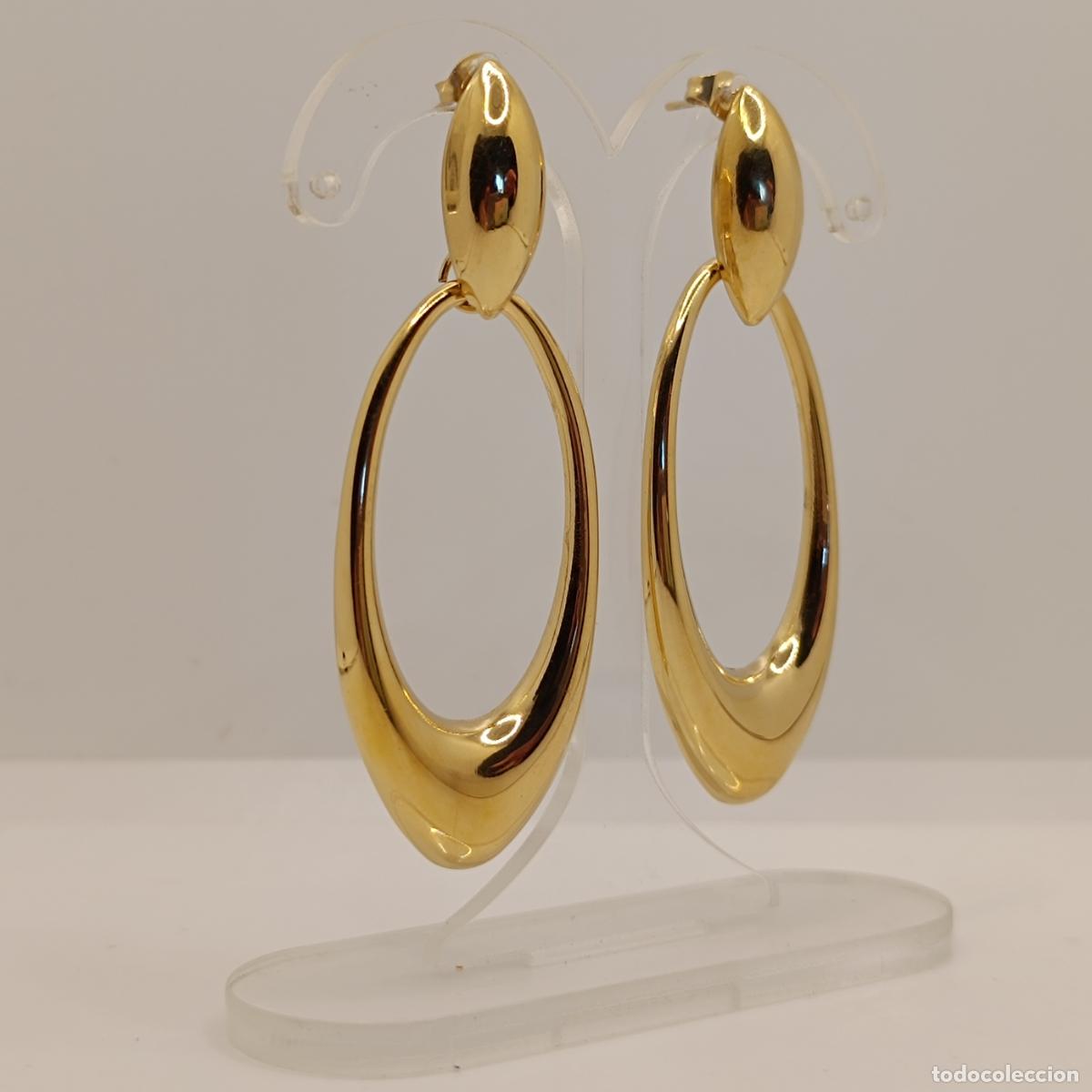 Joyeria: Excelentes pendientes largos de corte sofisticado chapados en oro de 18k. - Foto 5