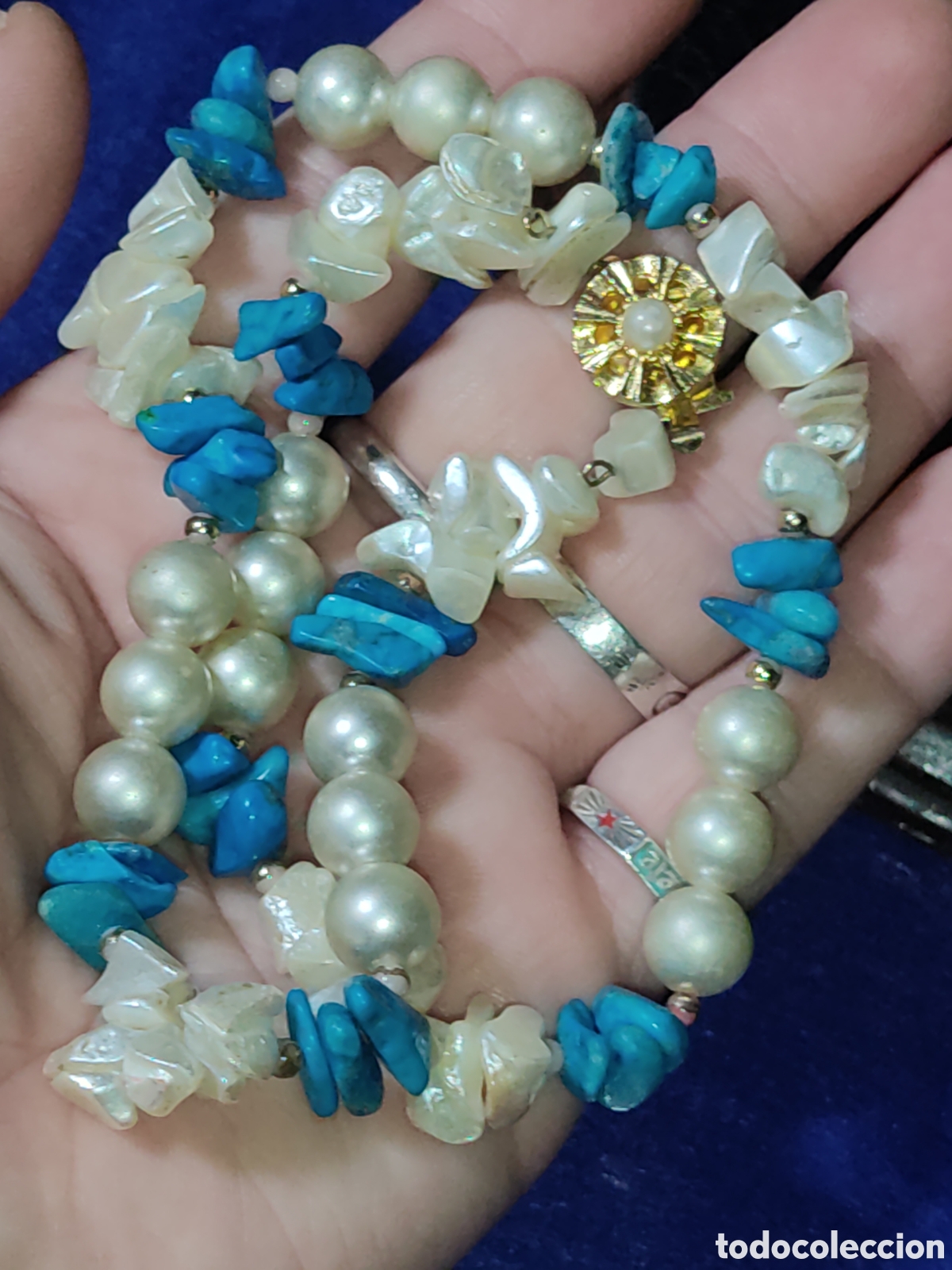 Joyeria: Collar de n&aacute;car,turquesa y perlas.Vintage. - Foto 5