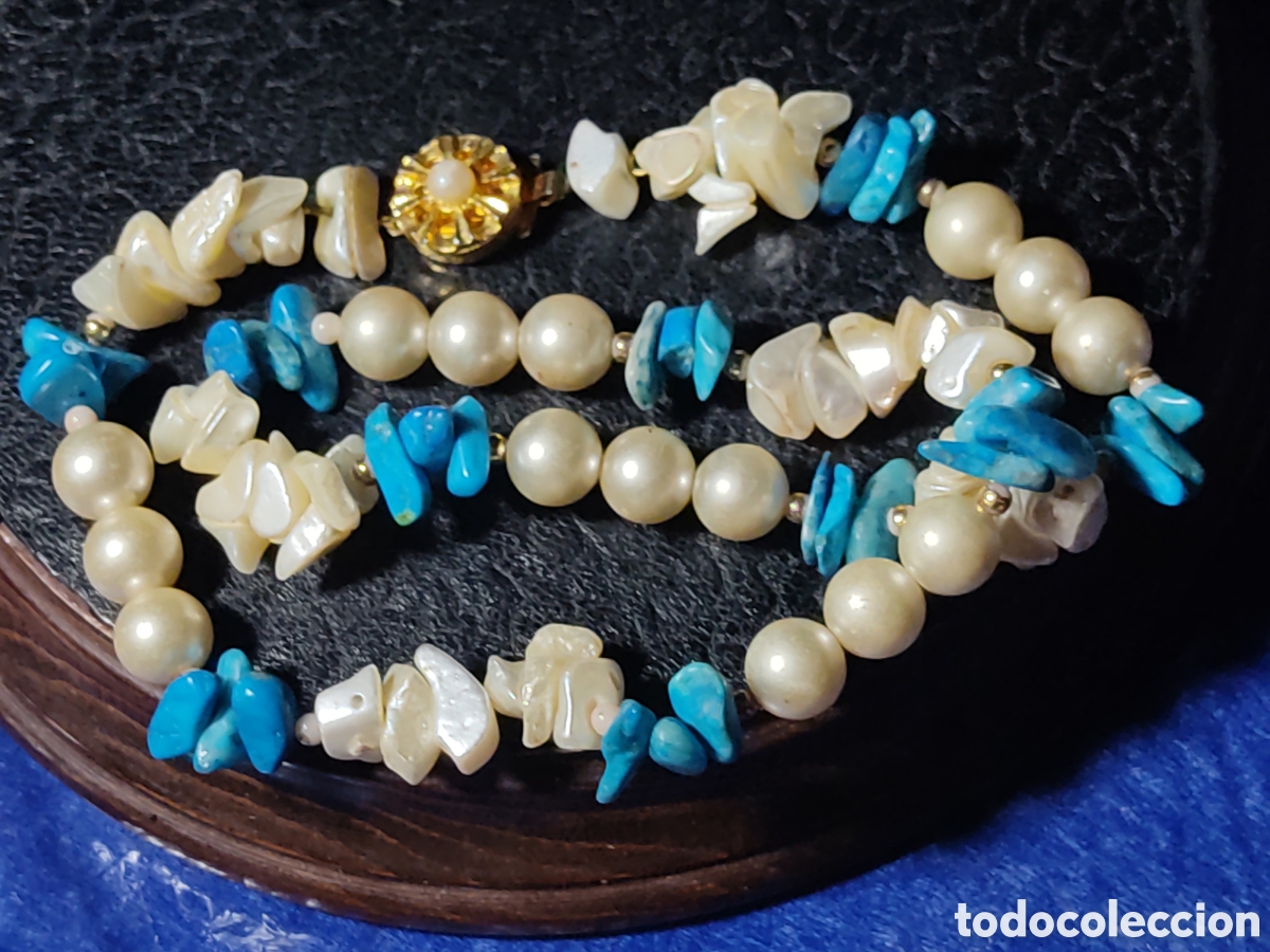Joyeria: Collar de n&aacute;car,turquesa y perlas.Vintage. - Foto 7