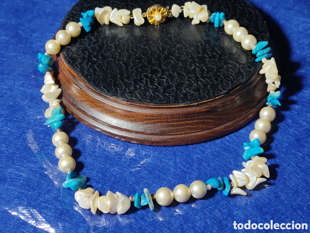 Joyeria: Collar de n&aacute;car,turquesa y perlas.Vintage. - Foto 1