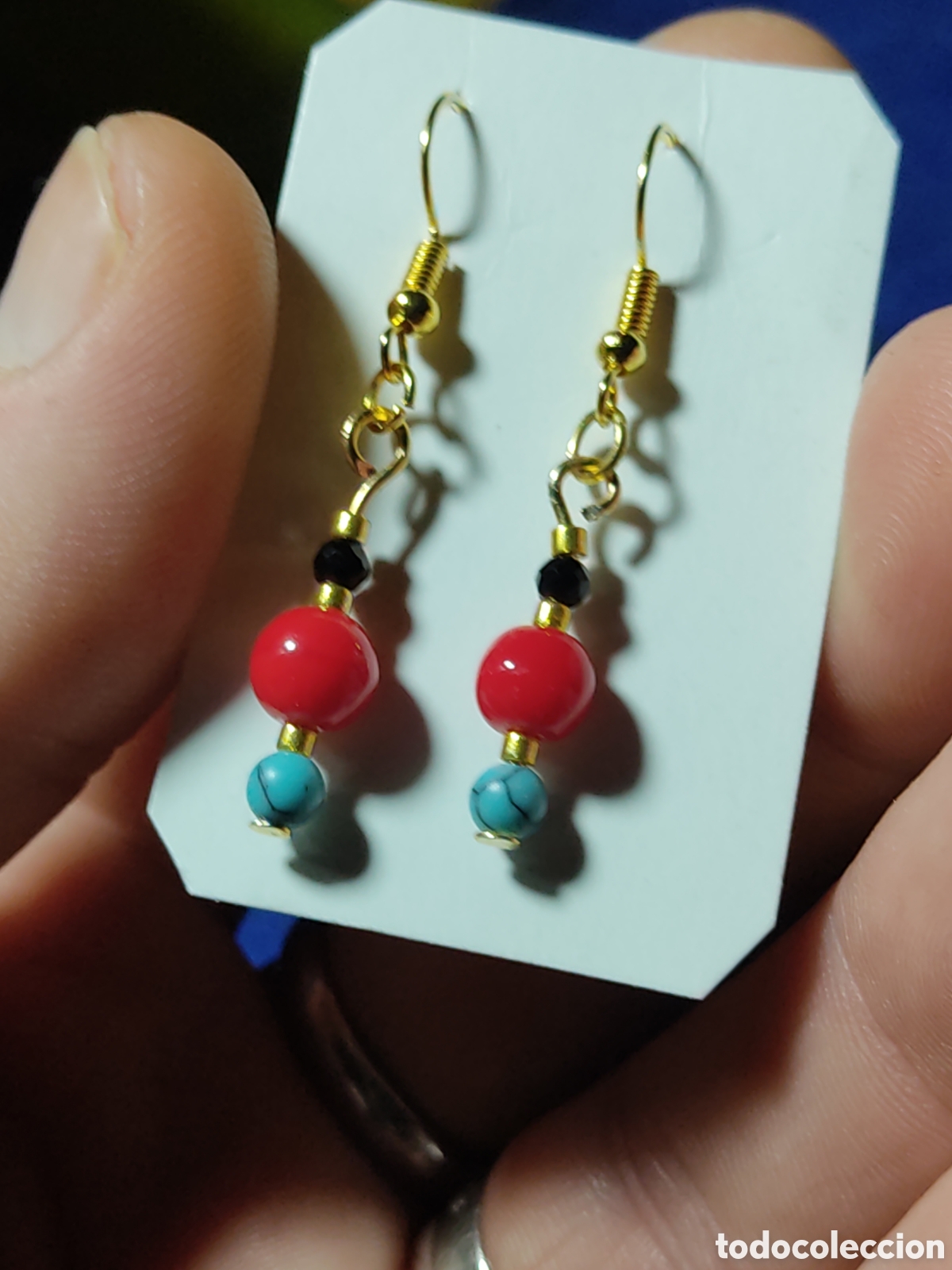 Joyeria: Pendientes de coral rojo y turquesa. - Foto 2
