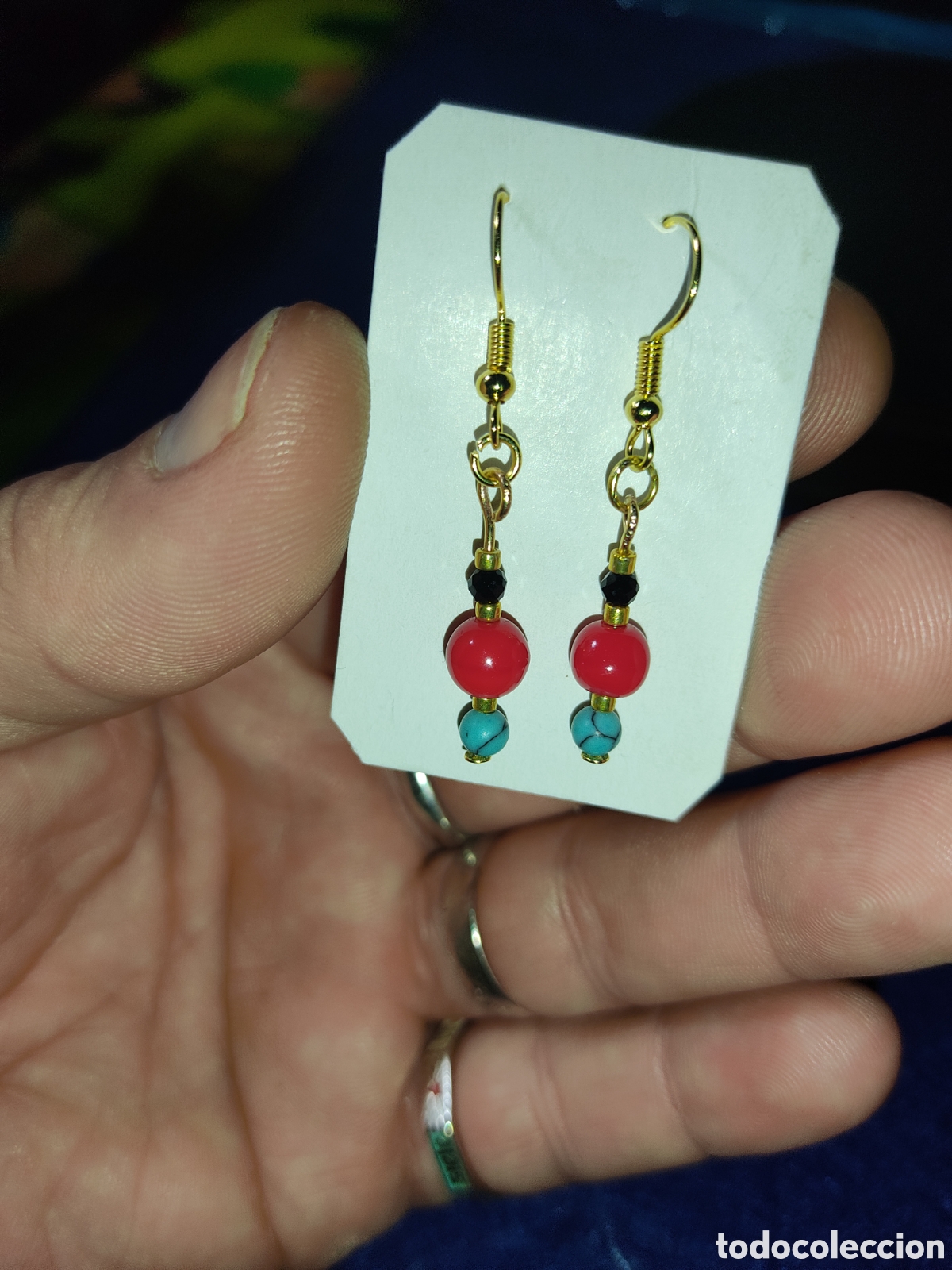 Joyeria: Pendientes de coral rojo y turquesa. - Foto 6